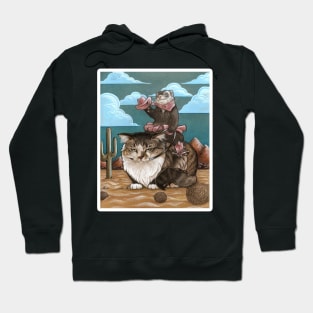 Ferret CowGirl & Kitty Bronco - White Outlined Version Hoodie